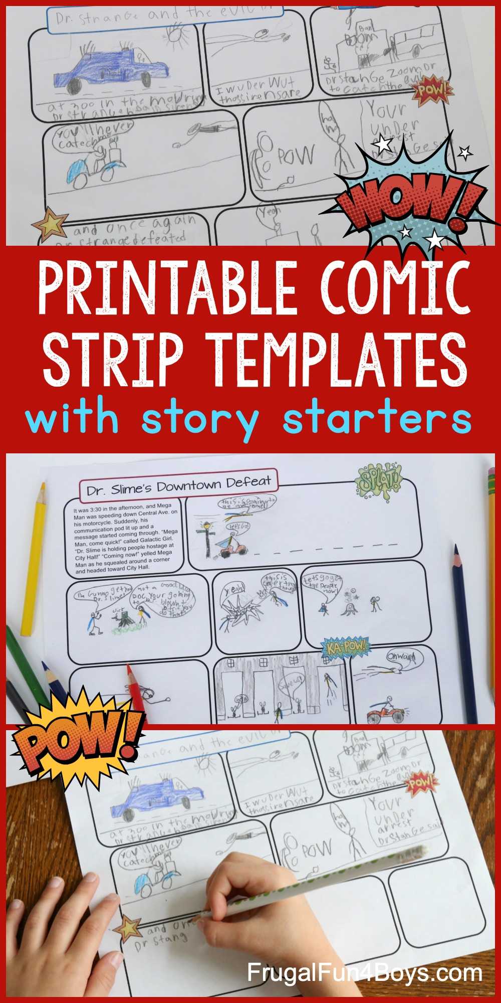 Printable Comic Strip Templates With Story Starters – Frugal Intended For Printable Blank Comic Strip Template For Kids