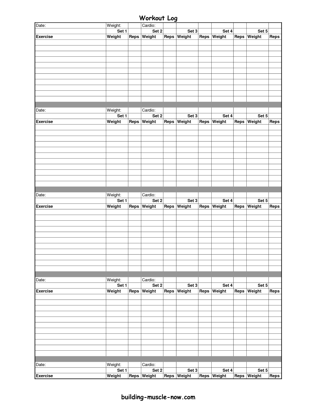 Printable Exercise Log Free Printable Workout Logs In Blank Workout Schedule Template 