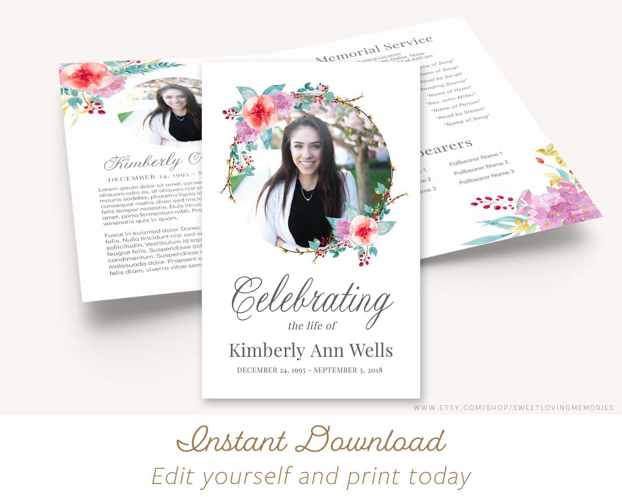 Printable Funeral Program | Memorial Service Program Regarding Memorial Brochure Template