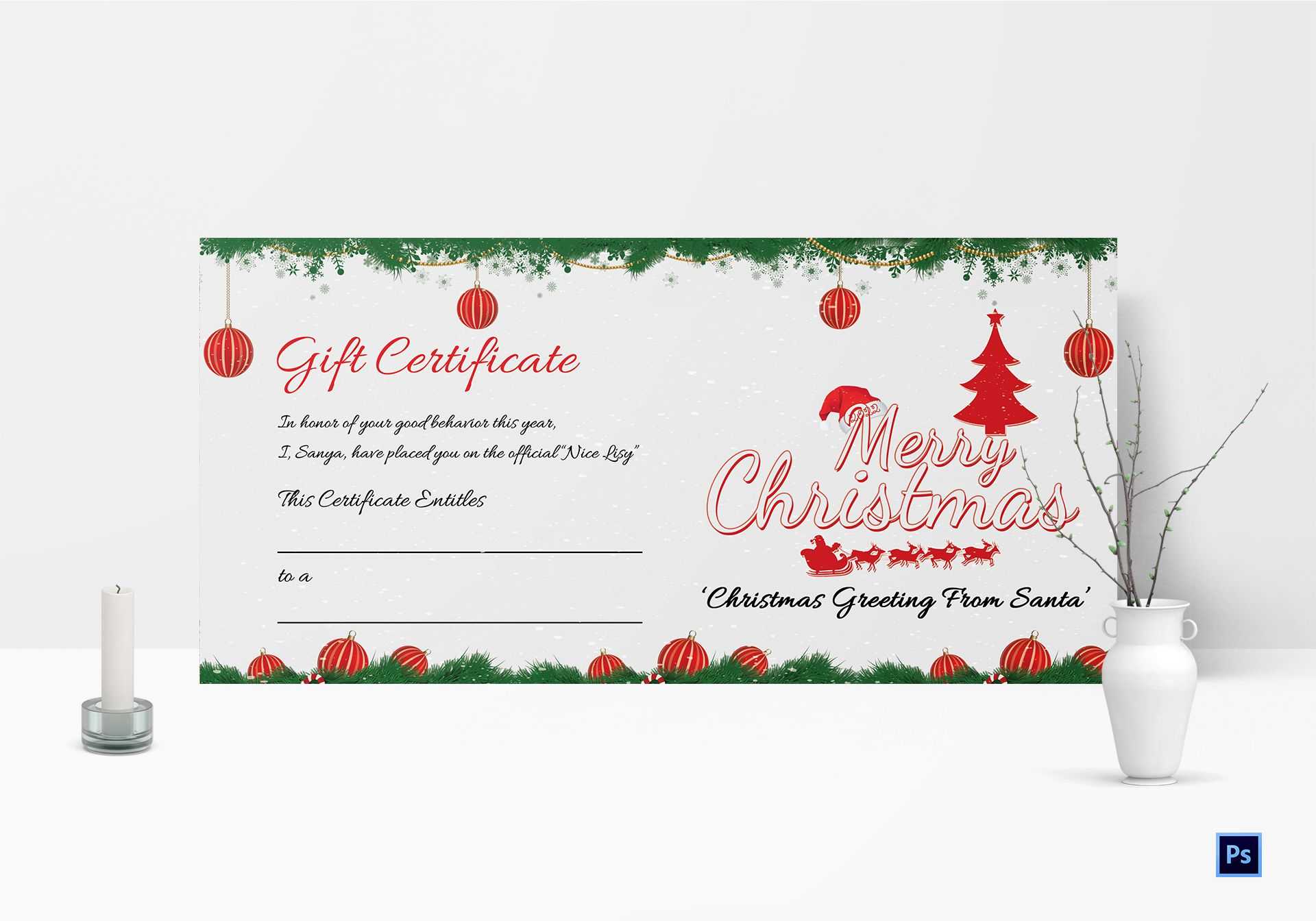 Printable Merry Christmas Gift Certificate Throughout Gift Certificate Template Photoshop
