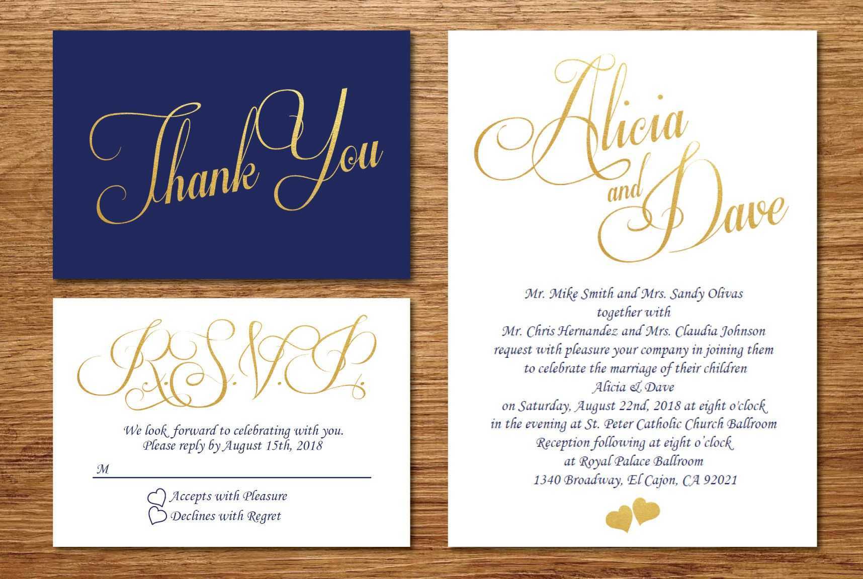 Printable Navy Blue And Gold Wedding Invitation/wedding Regarding Wedding Card Size Template