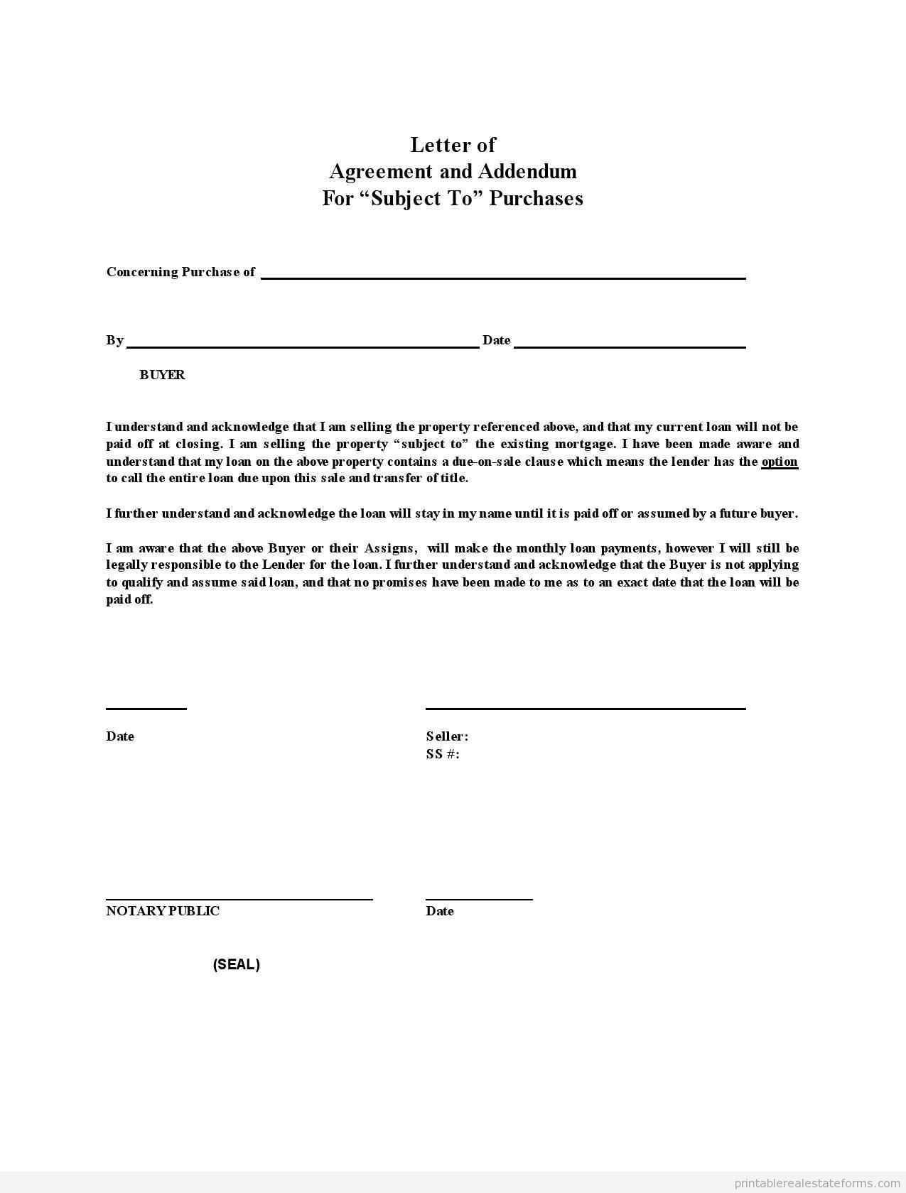 Printable Sample St Letter Of Agreement   Buy Form | Simple With Blank Legal Document Template