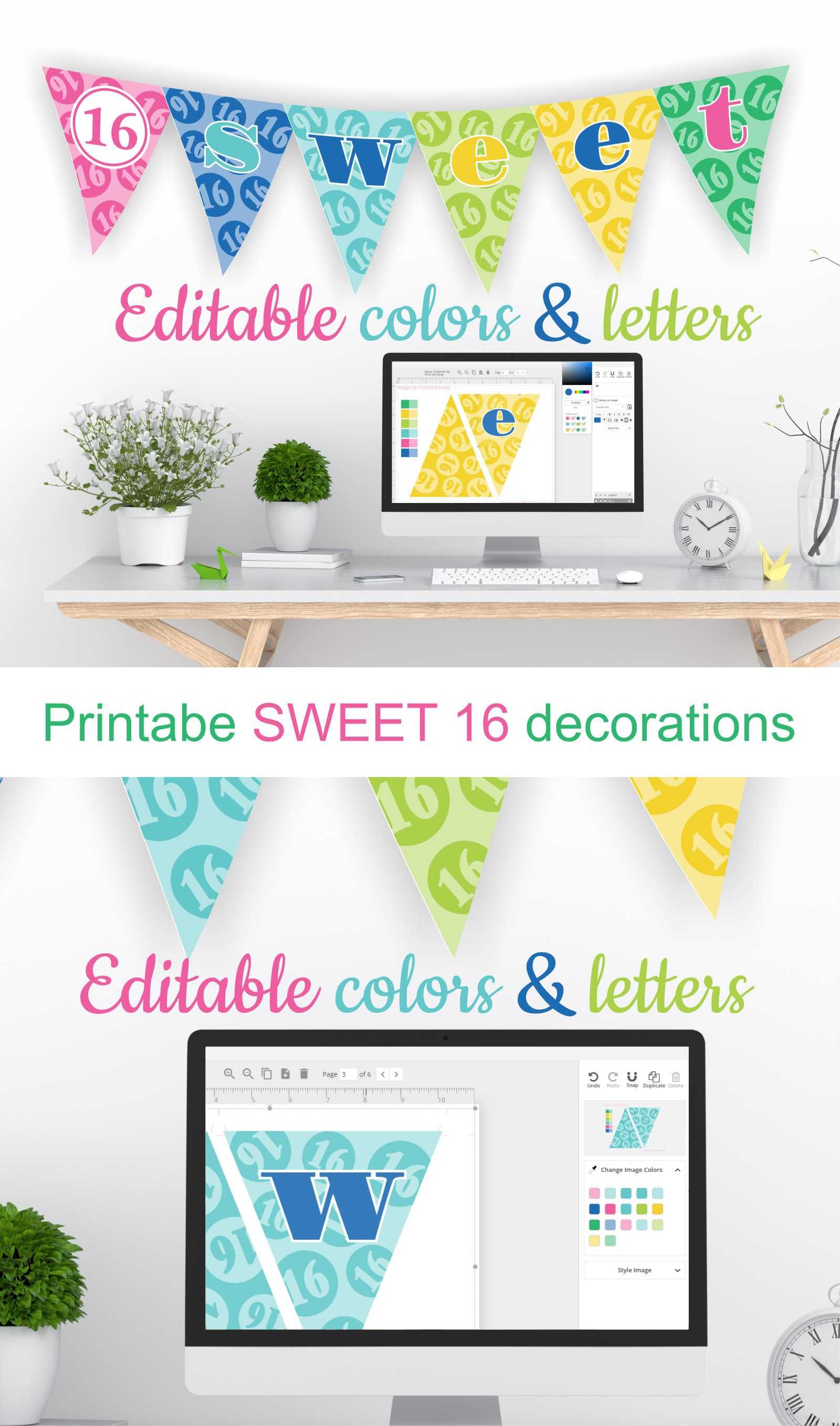 Printable Sweet 16 Decorations - Editable Banner - Customize Throughout Sweet 16 Banner Template