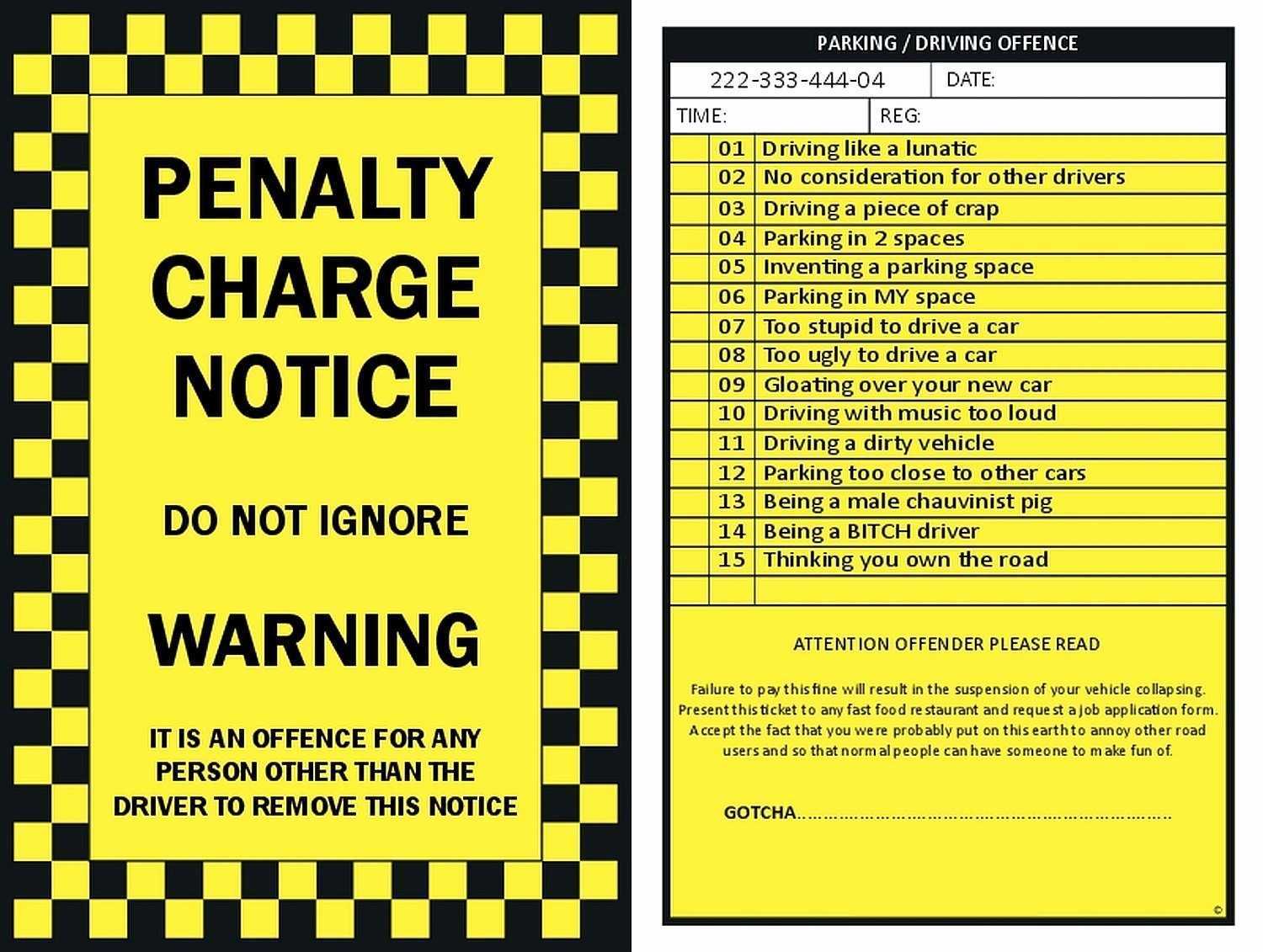 Fake Parking Ticket Printable Free Template