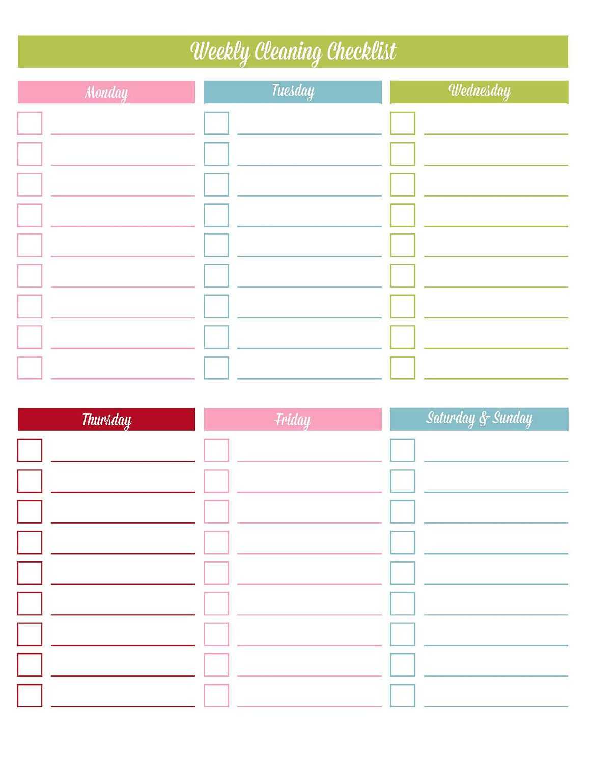 Printable+Blank+Weekly+Checklist+Template | Household With Blank Cleaning Schedule Template
