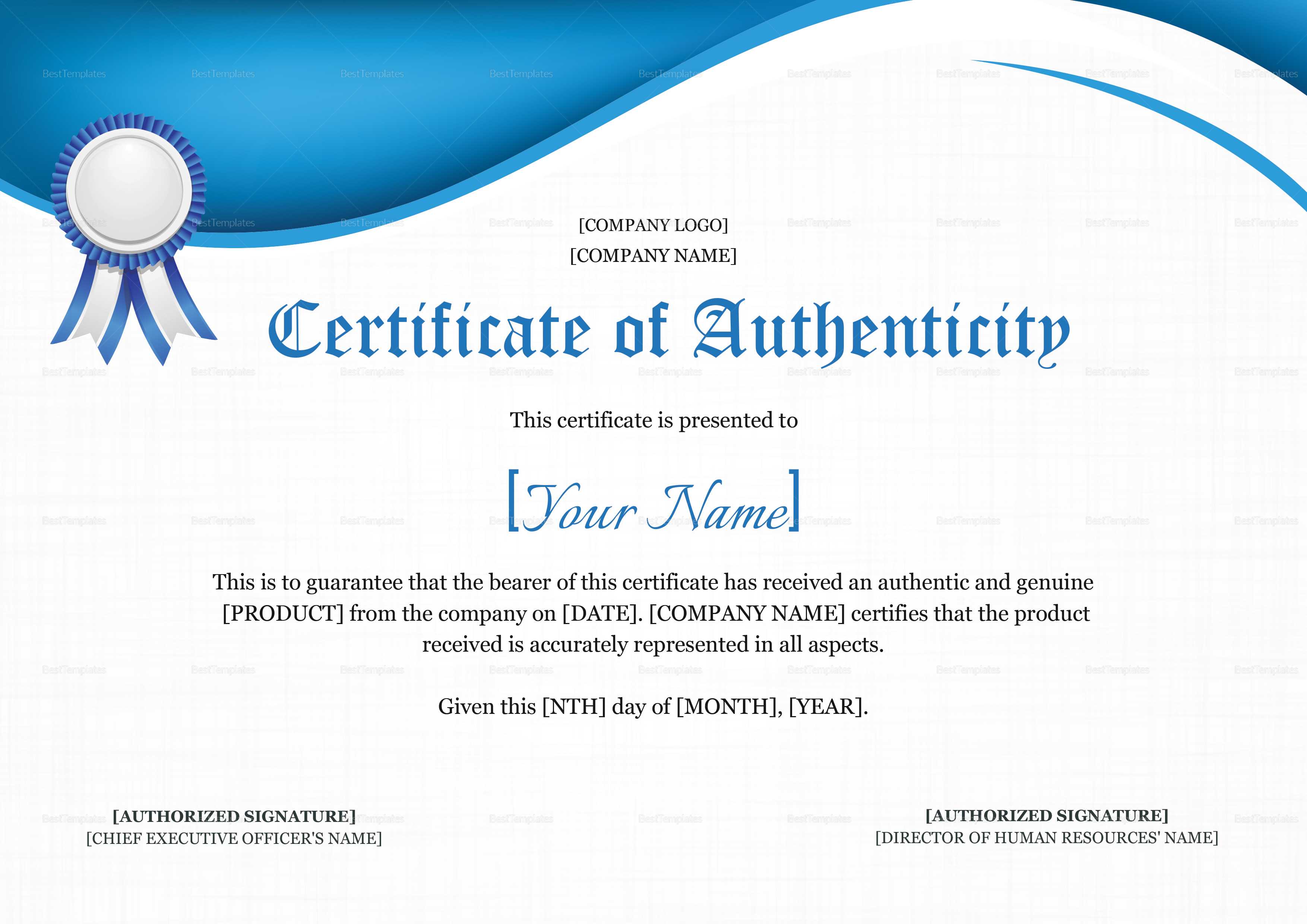 Product Authenticity Certificate Template Throughout Certificate Of Authenticity Template