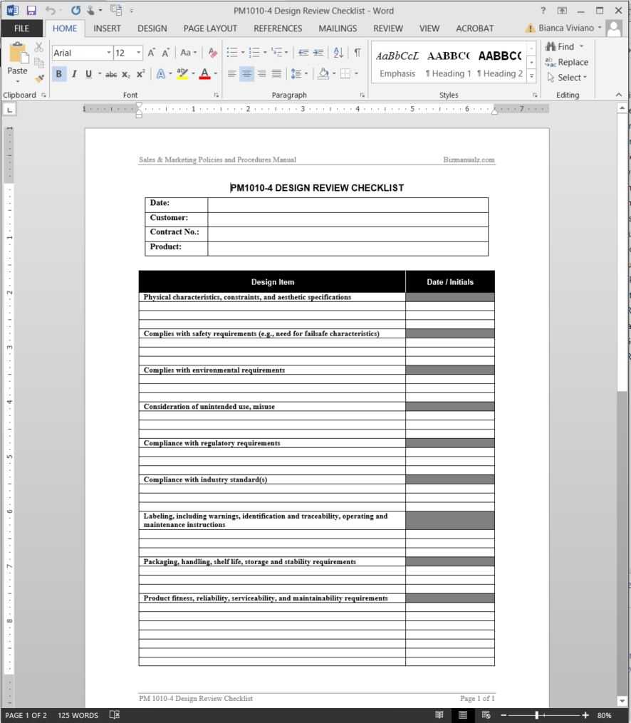 Product Design Review Checklist Template | Pm1010 4 In For Training Manual Template Microsoft Word