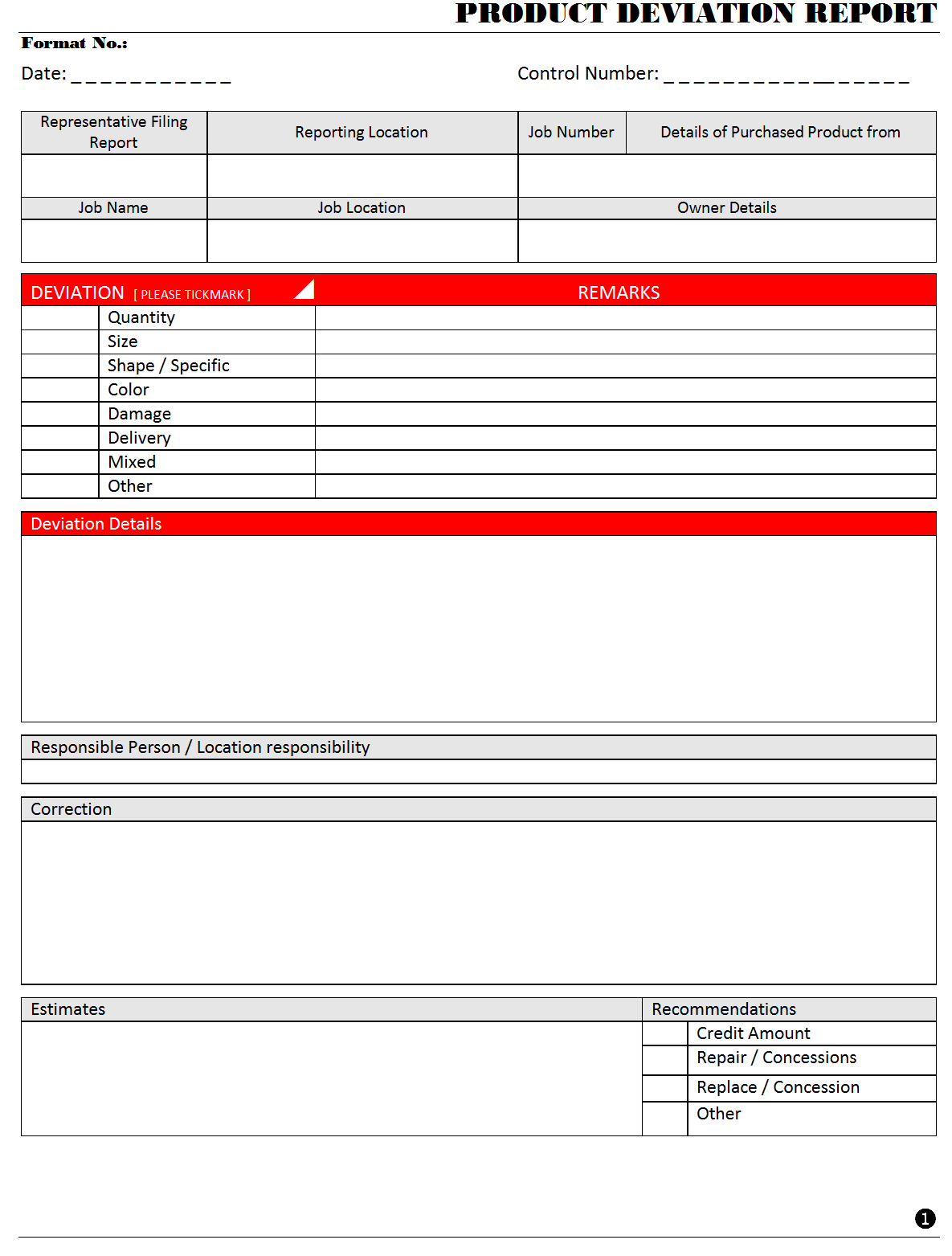 Product Deviation Report - Within Deviation Report Template