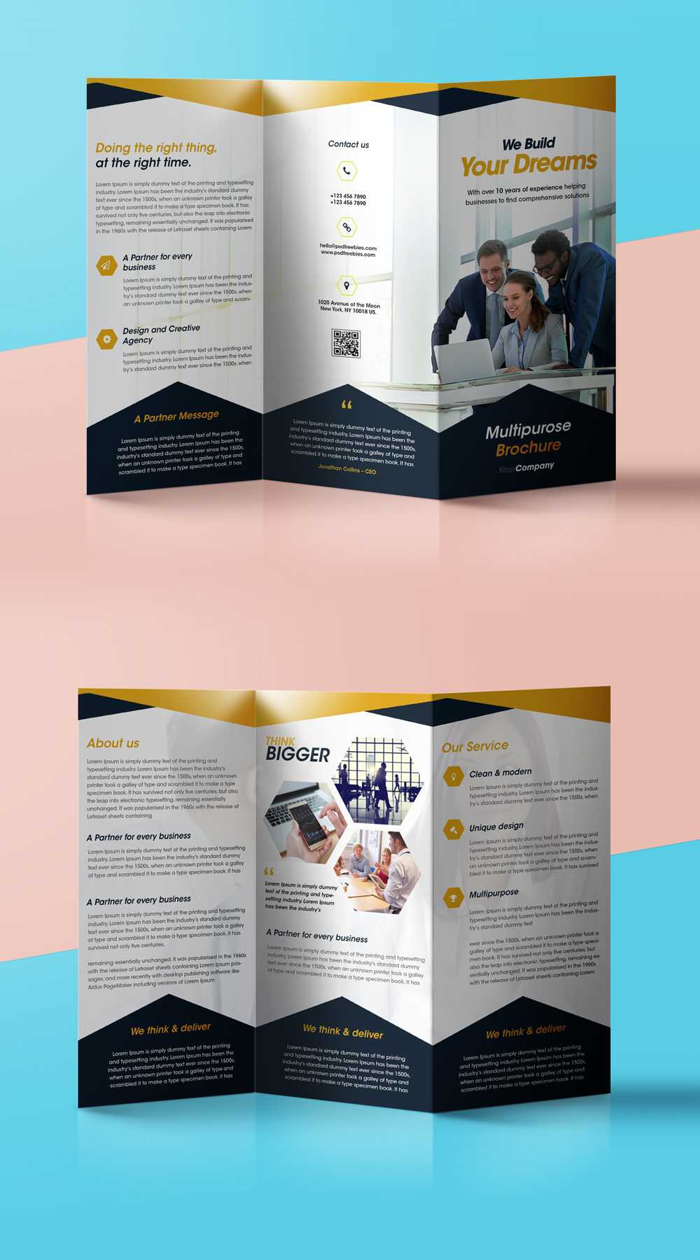 Professional Corporate Tri Fold Brochure Free Psd Template Regarding Brochure Folding Templates