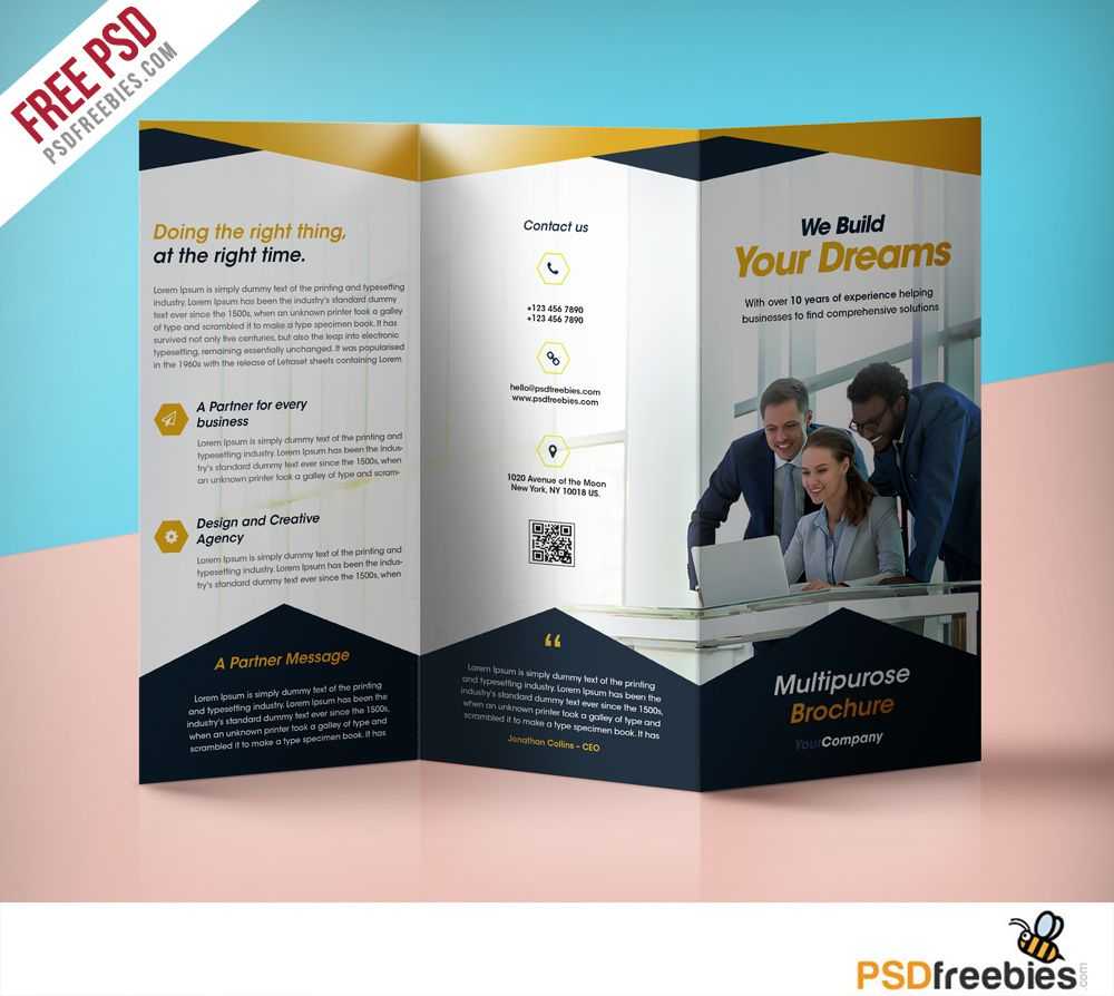 Professional Corporate Tri Fold Brochure Free Psd Template With Regard To Brochure Psd Template 3 Fold