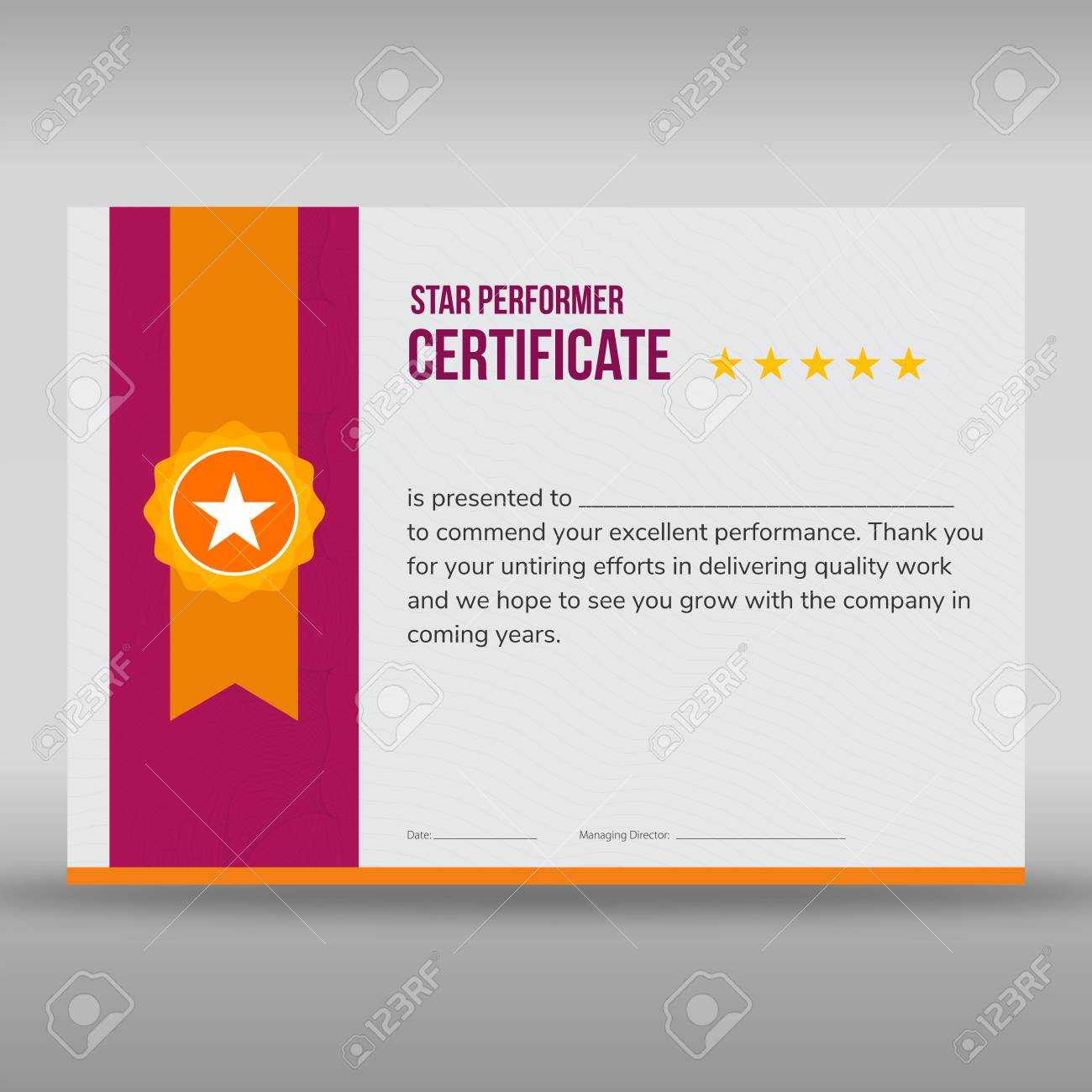 Professional Purple And Gold Star Performer Print Ready Certificate.. In Star Performer Certificate Templates