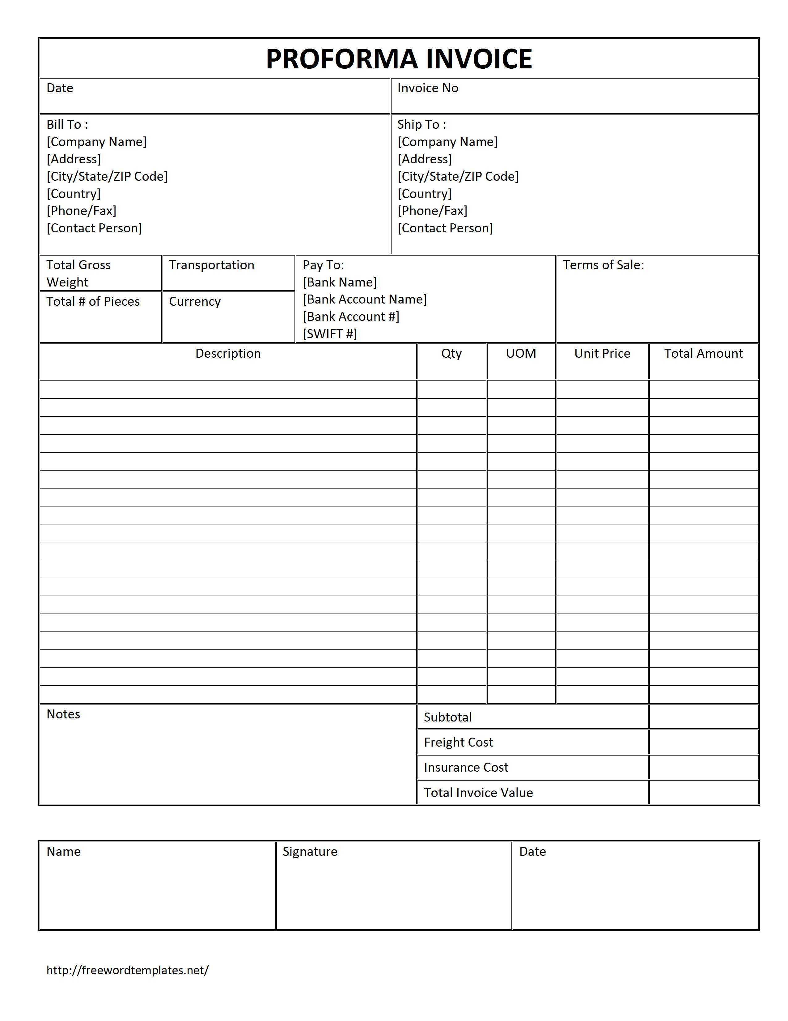 Proforma Invoice Template Free Download Free Proforma With Regard To Free Proforma Invoice Template Word