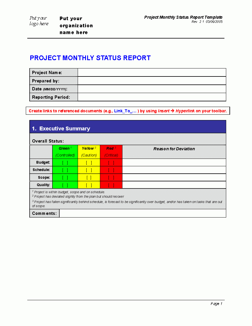 Progress Monthly Status Report (Word) – Flevypro Document Pertaining To Project Monthly Status Report Template