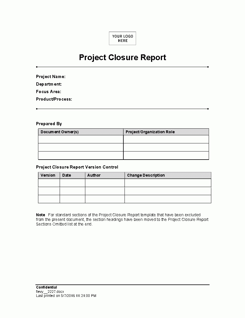 Project Closure Report (Word) - Flevypro Document Intended For Closure Report Template