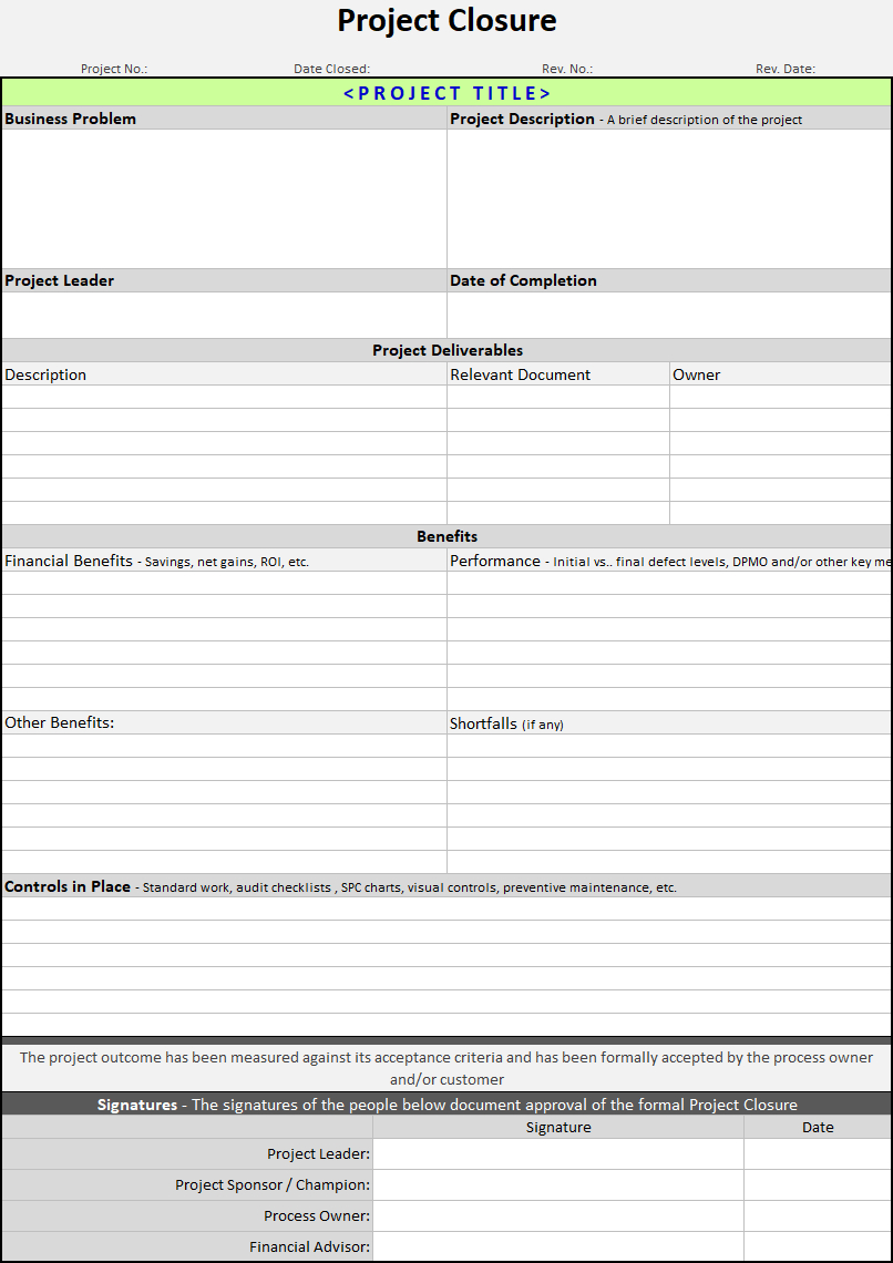 Project Closure Template | Continuous Improvement Toolkit With Closure Report Template