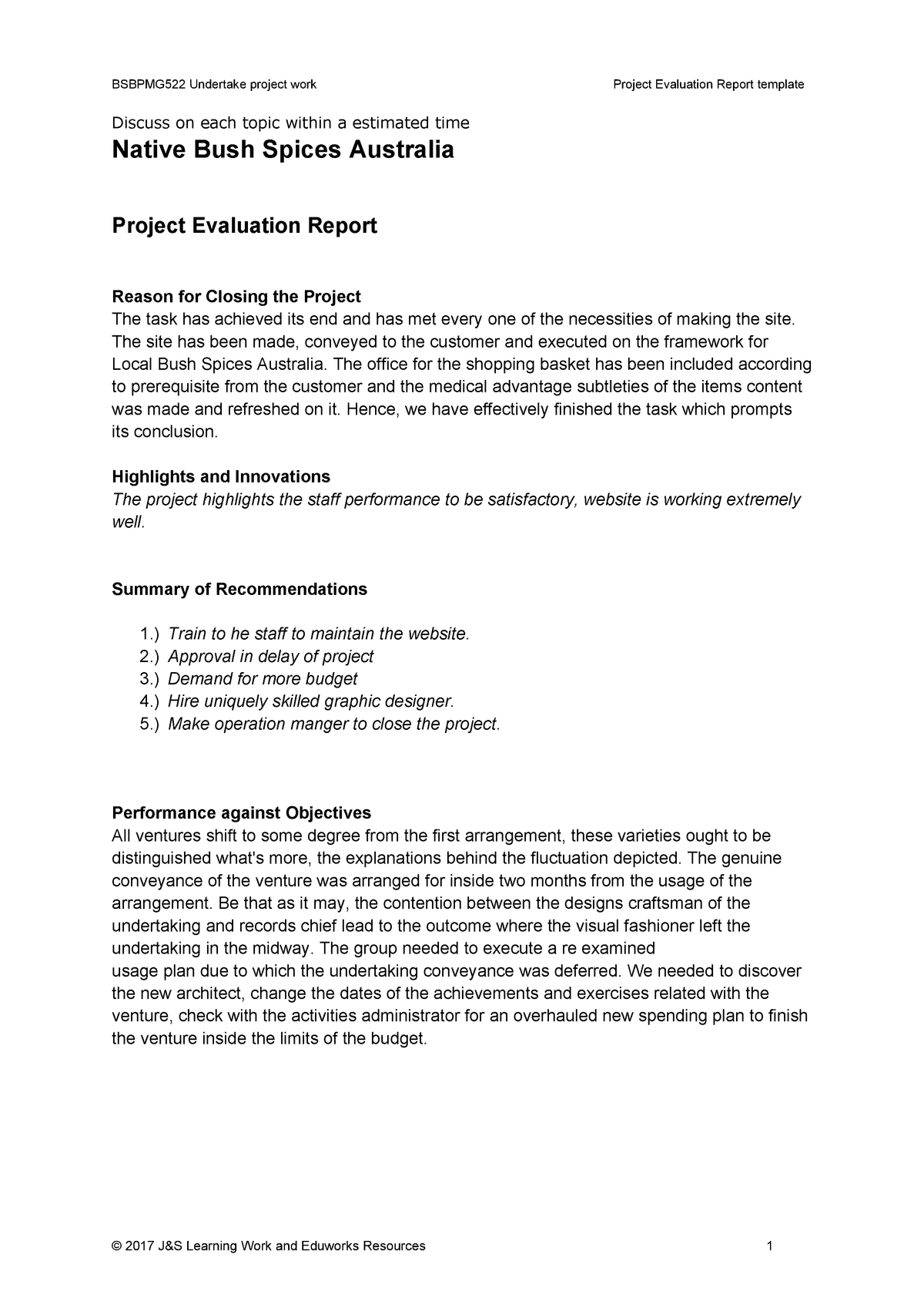 Project Evaluation Report Template V1.0 – 200392 – Uws – Studocu With Regard To Evaluation Summary Report Template