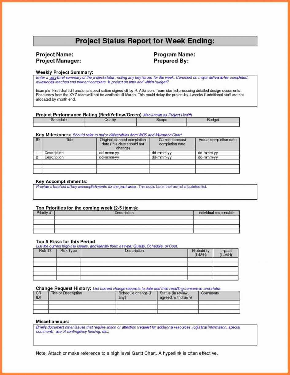 Project Management. Project Management Report Template For Weekly Progress Report Template Project Management