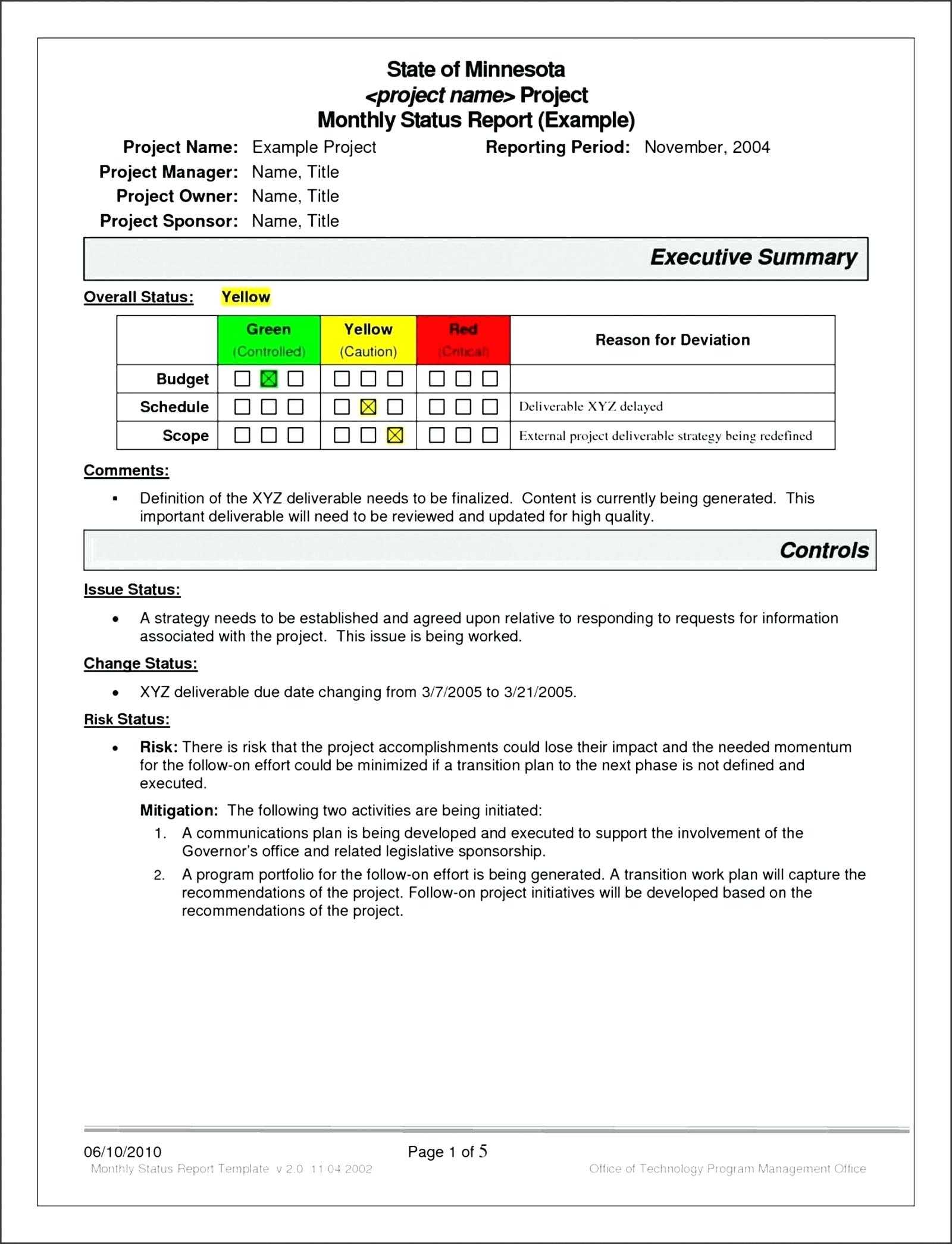 Project Management Report Template Excel Atus Free S Within It Management Report Template