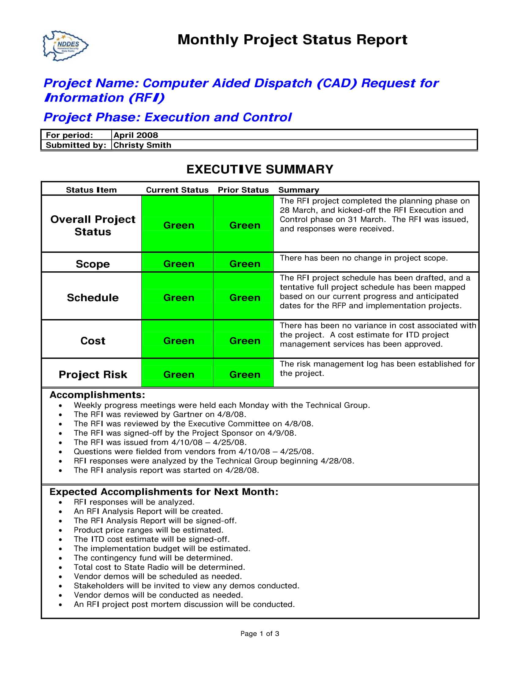 Project Monthly Status Report Template – Atlantaauctionco With Regard To Monthly Project Progress Report Template