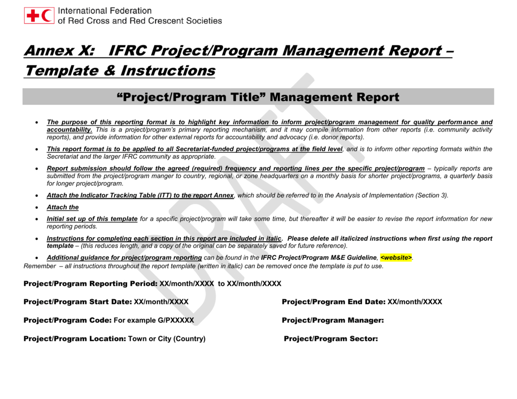 Project/programme Report Template With Regard To M&e Report Template