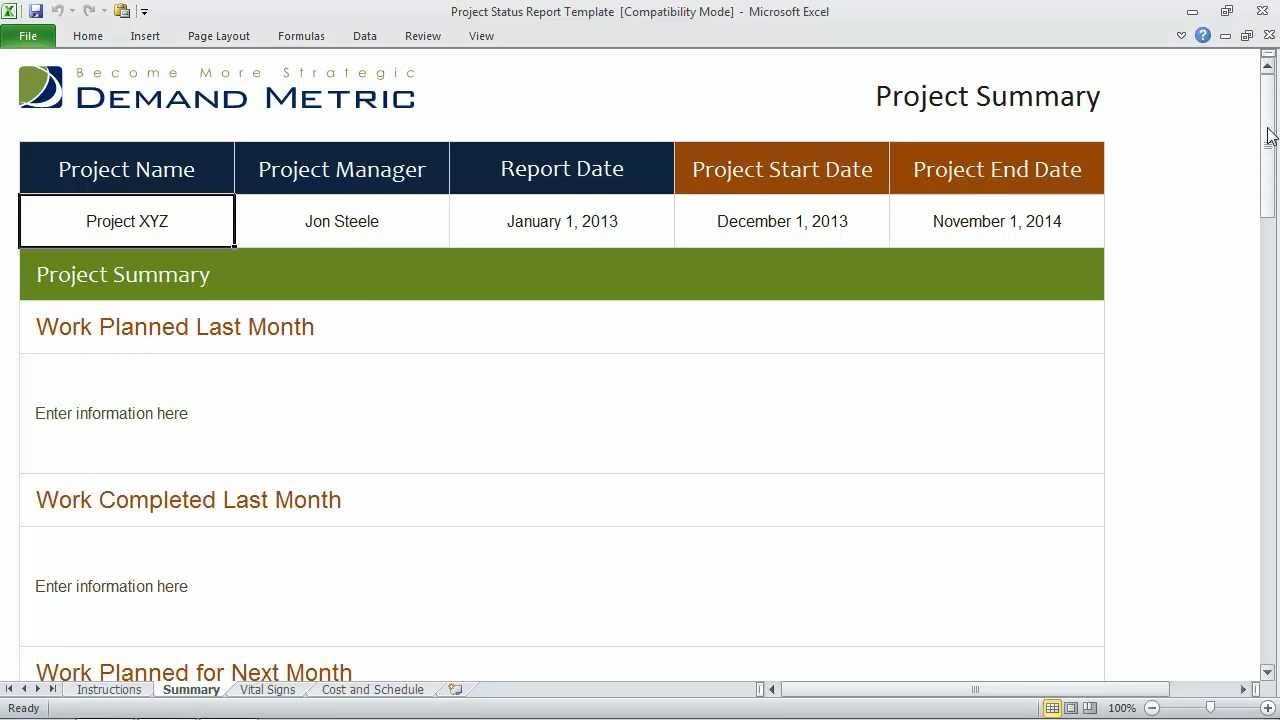Project Status Report Template Regarding Monthly Program Report Template