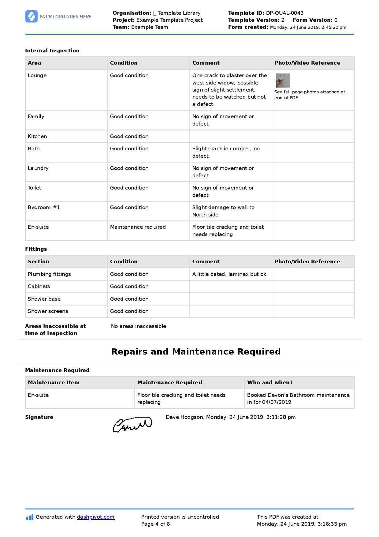 Property Inspection Report Template (Free And Customisable) For Property Management Inspection Report Template