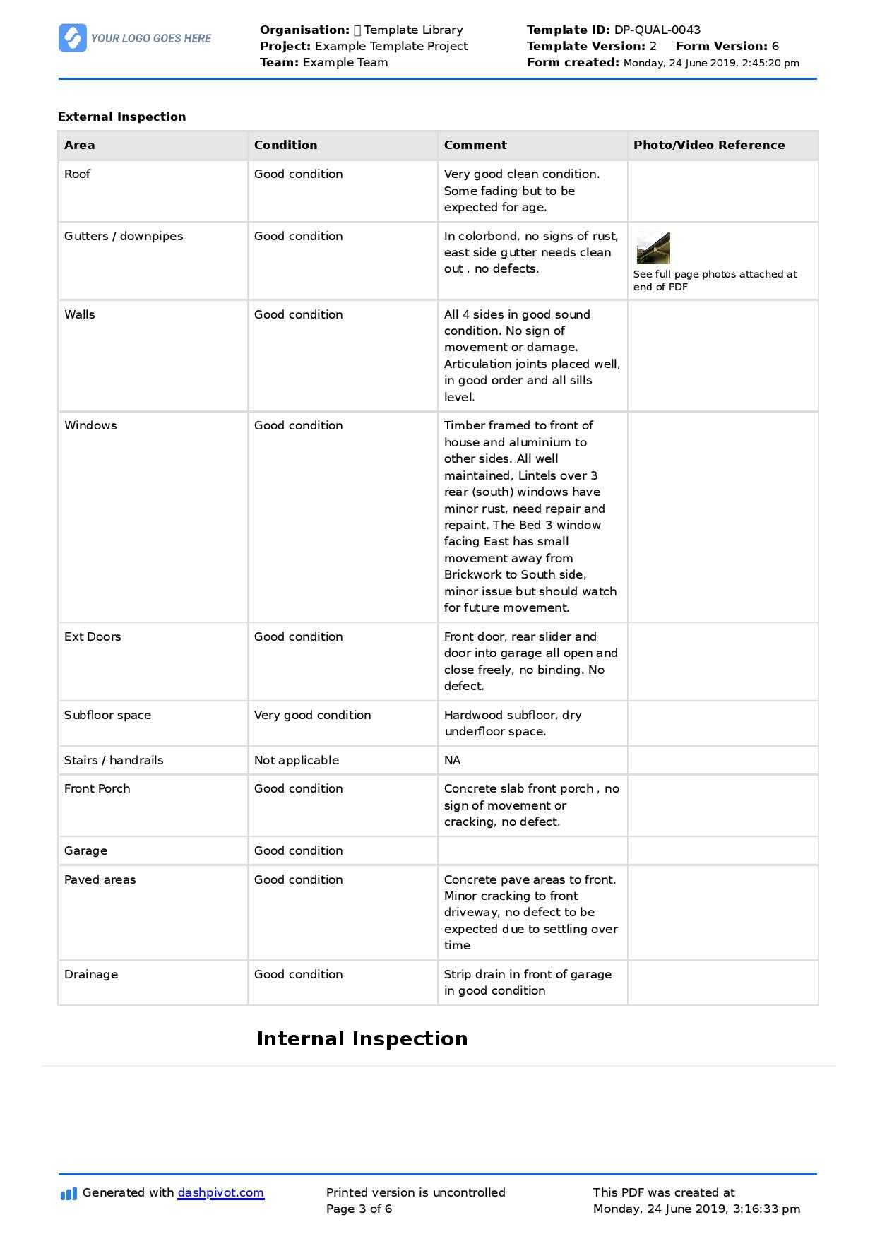 Property Inspection Report Template (Free And Customisable) With Drainage Report Template