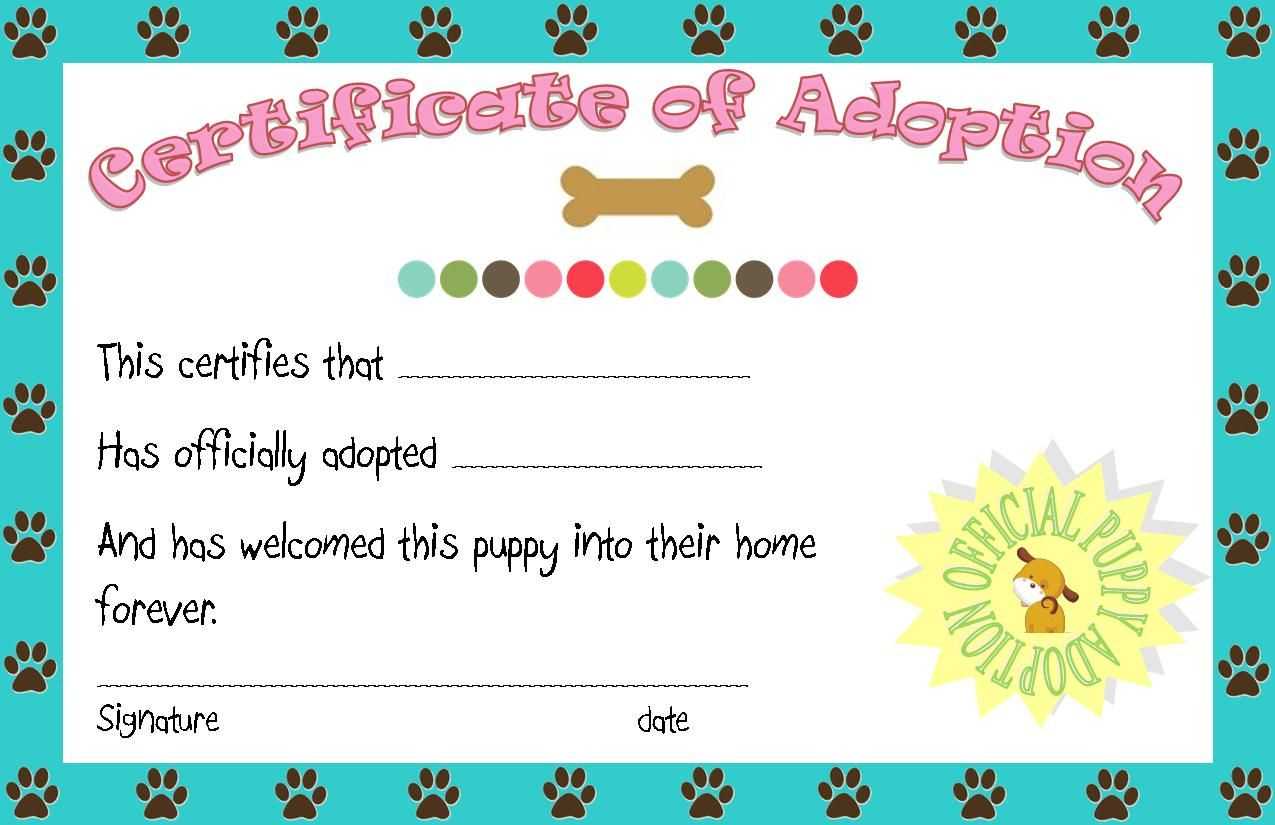 Puppy Party Adoption Certificate Printable | Angie | Puppy Within Pet Adoption Certificate Template