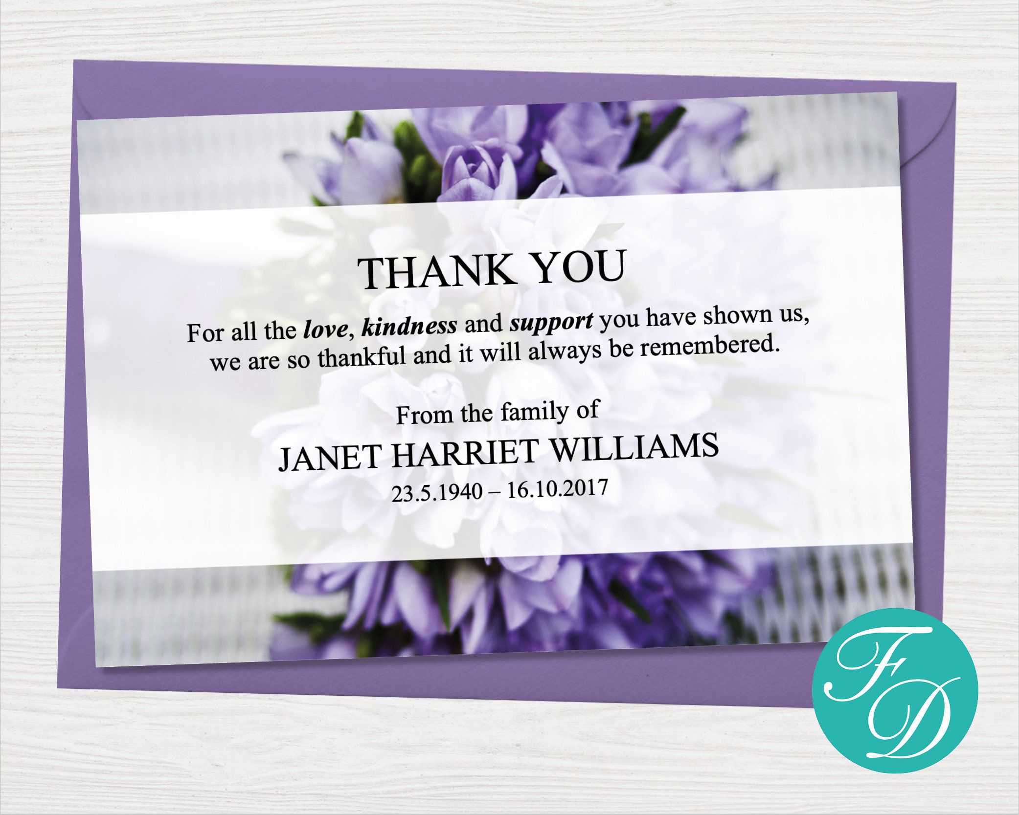 Purple Funeral Thank You Notes – Funeral Template Pertaining To Thank You Card Template Word