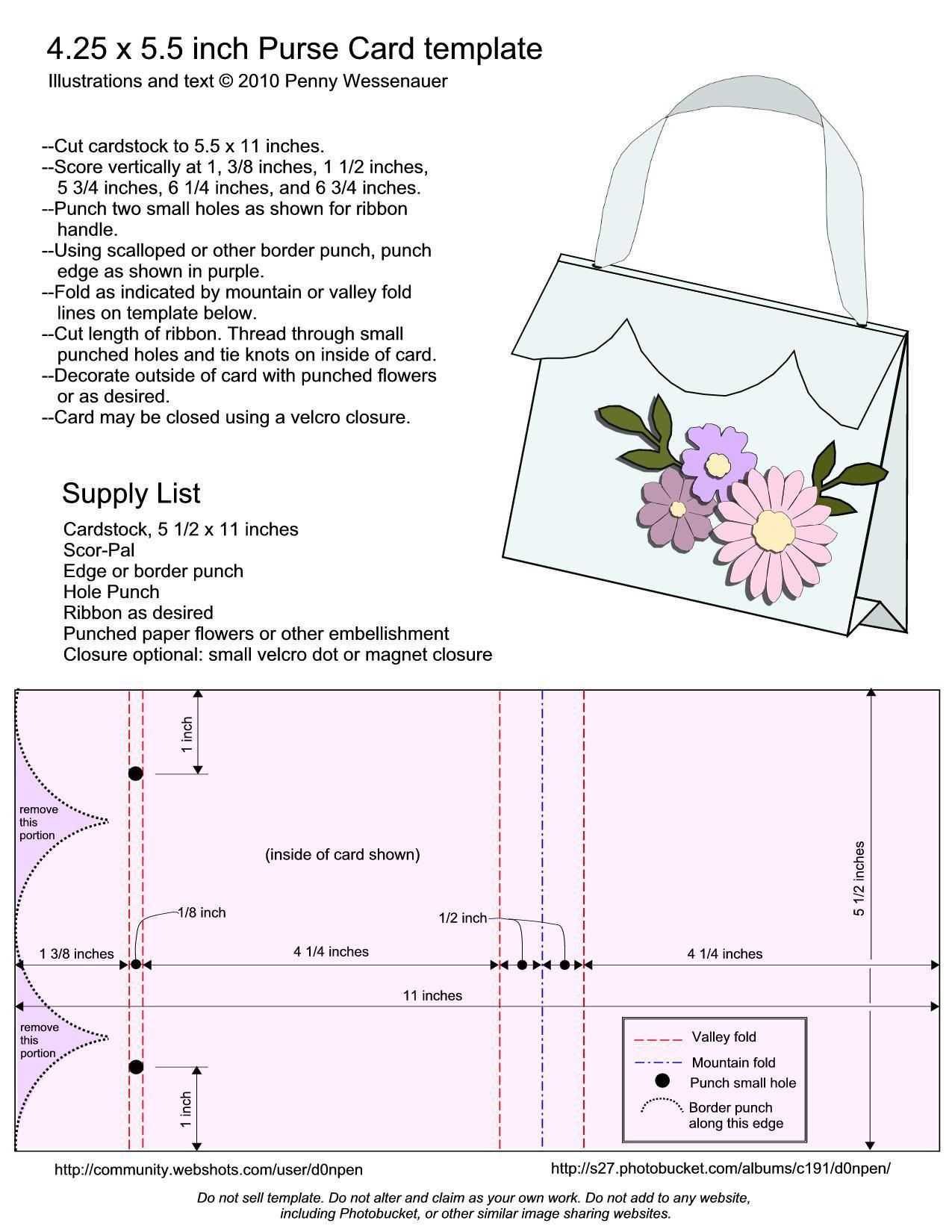 Purse Card Template – Size A2 ( 4.25 X 5.5) | Template With Regard To A2 Card Template