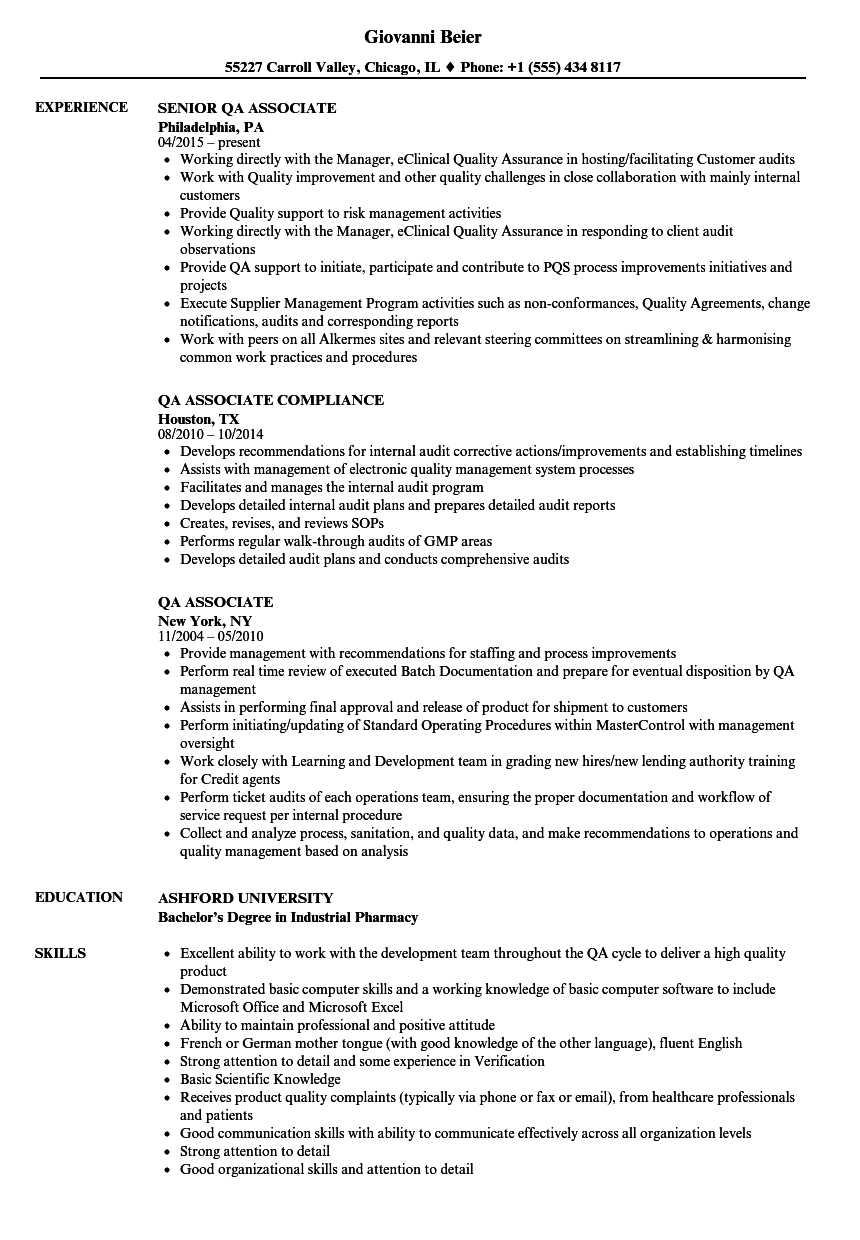 Qa Associate Resume Samples | Velvet Jobs Throughout Gmp Audit Report Template