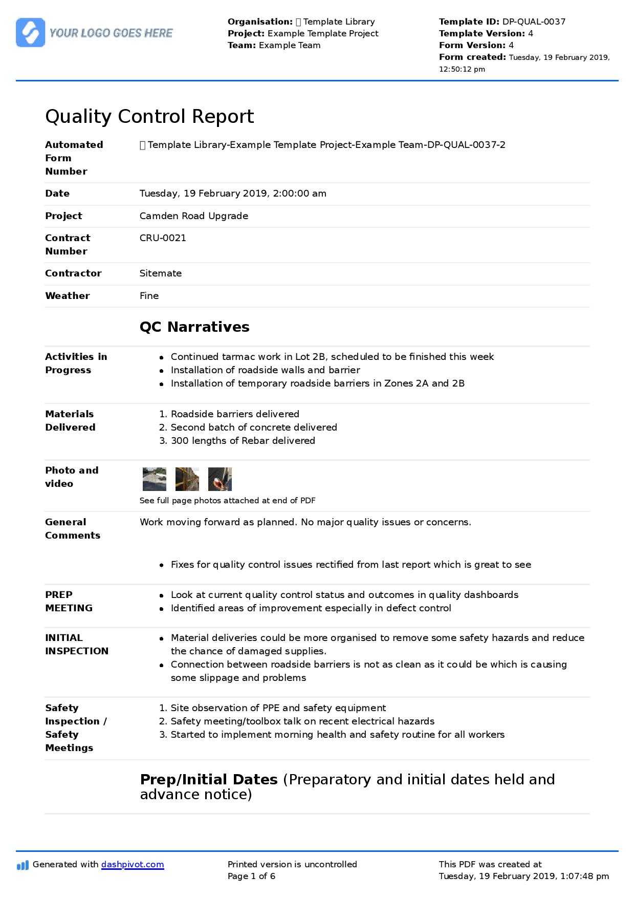Qc Report Template (Better Format Than Excel) – Free To Use Regarding Report Requirements Document Template