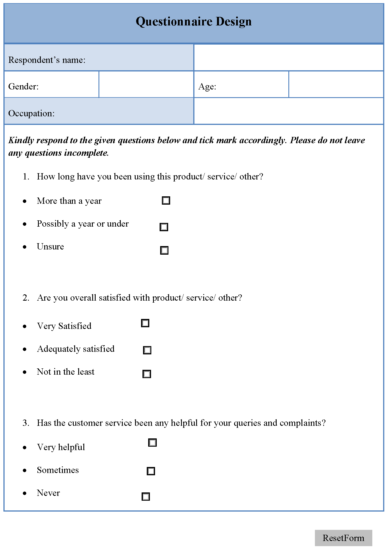 Questionnaire Design Template | Editable Forms With Regard To Questionnaire Design Template Word