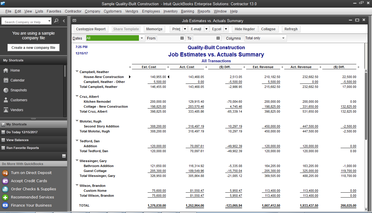 Quickbooks Enterprise Solutions : Contractor Software Inside Quick Book Reports Templates