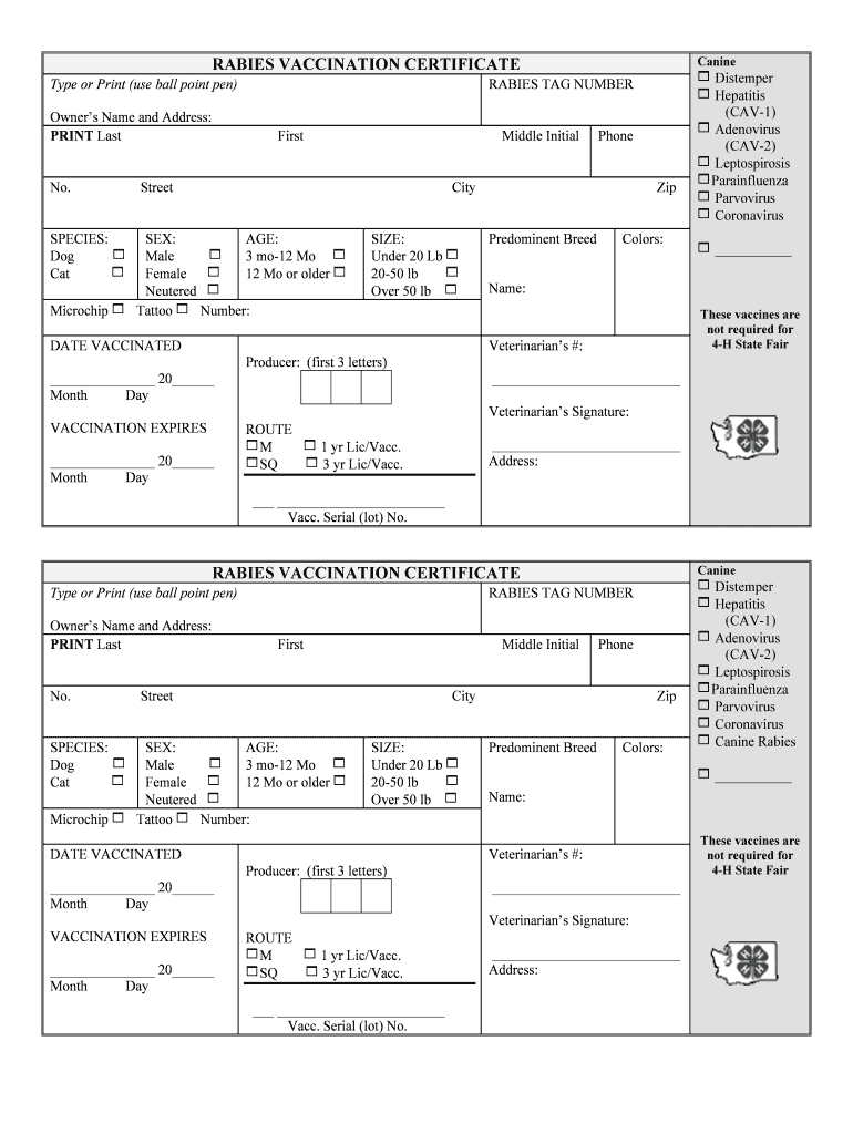 Rabies Vaccine Templates – Fill Online, Printable, Fillable Within Dog Vaccination Certificate Template