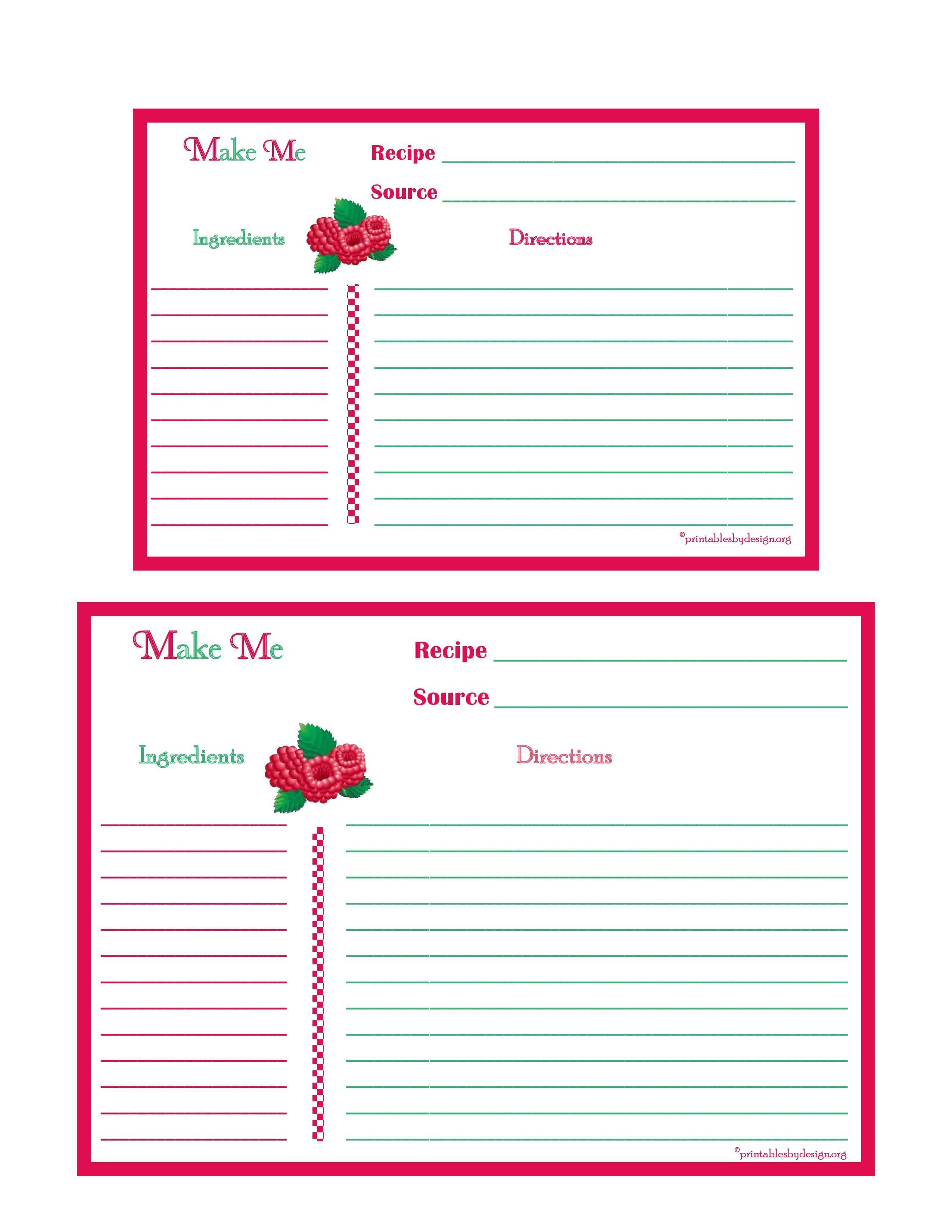 Raspberries Recipe Card – 4X6 & 5X7 Page | Recipe Keepers Pertaining To 4X6 Photo Card Template Free