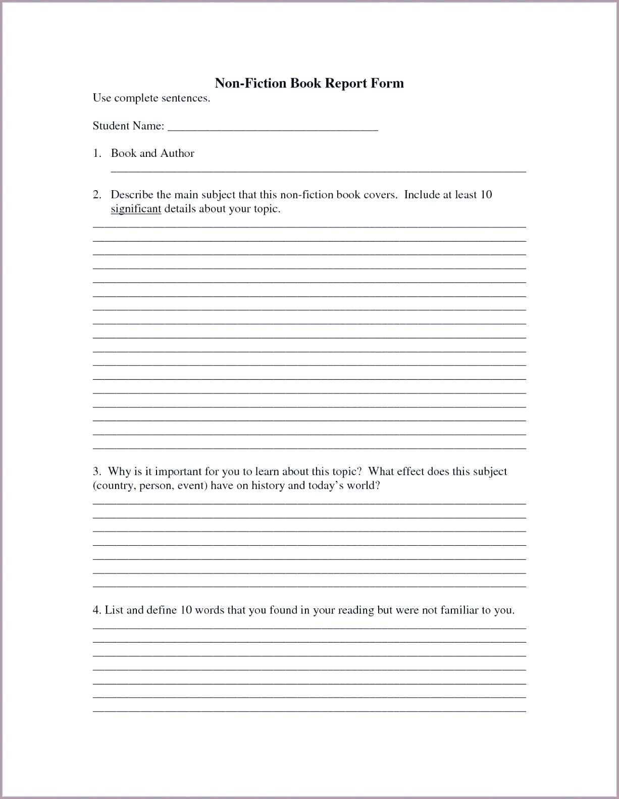 Reading Report Template Within Nonfiction Book Report Template