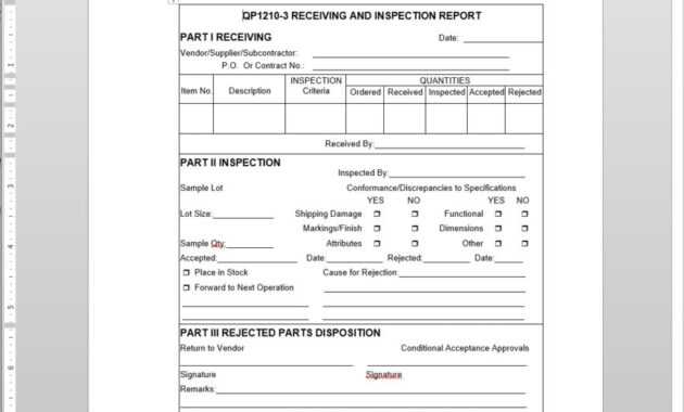 Receiving Inspection Report Iso Template | Qp1210-3 in Part Inspection Report Template
