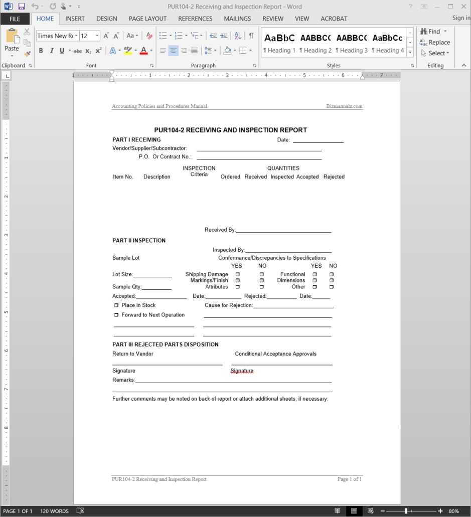 Receiving Inspection Report Template | Pur104 2 Intended For Part Inspection Report Template