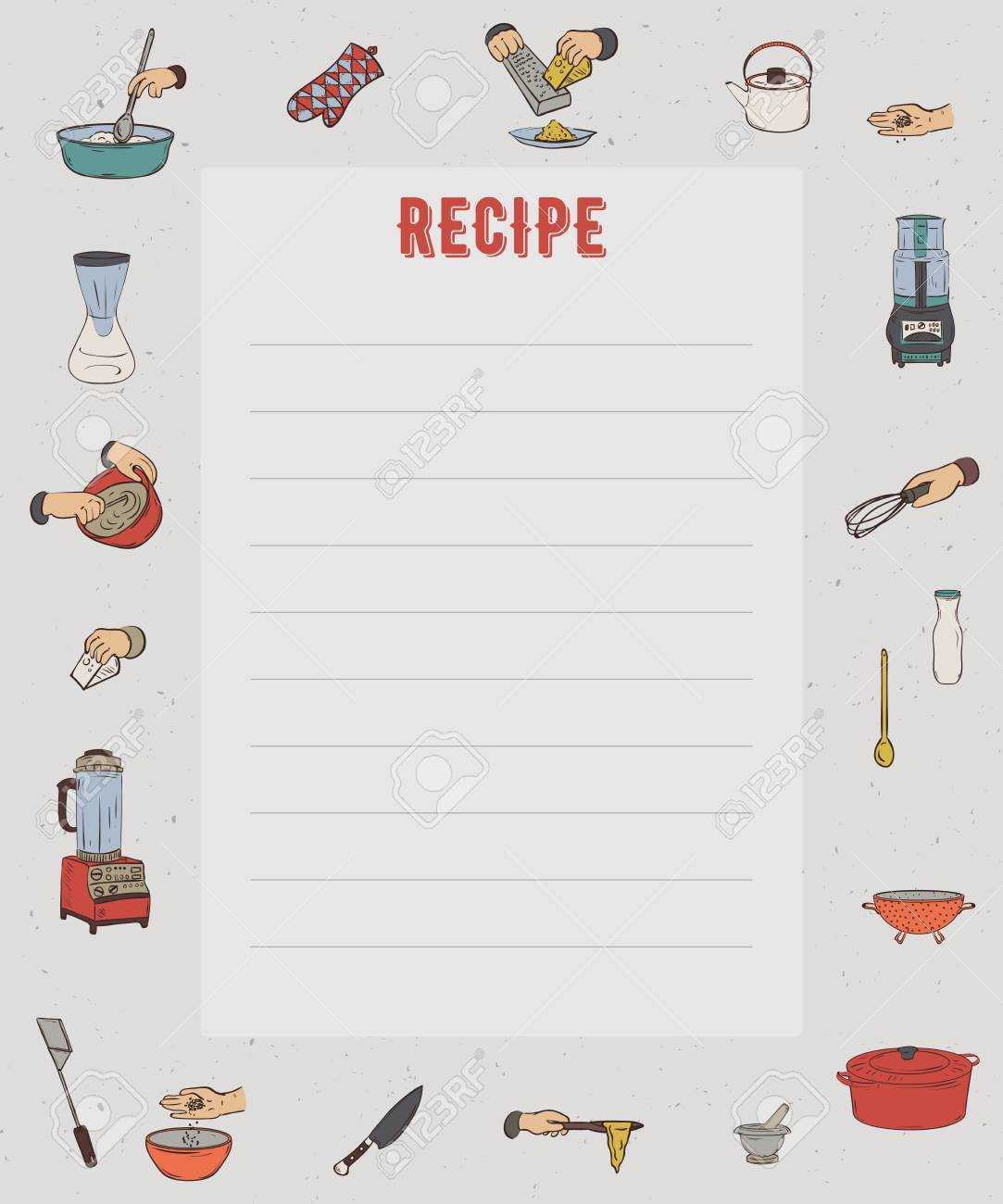 Recipe Card. Cookbook Page. Design Template With Kitchen Utensils.. Within Recipe Card Design Template