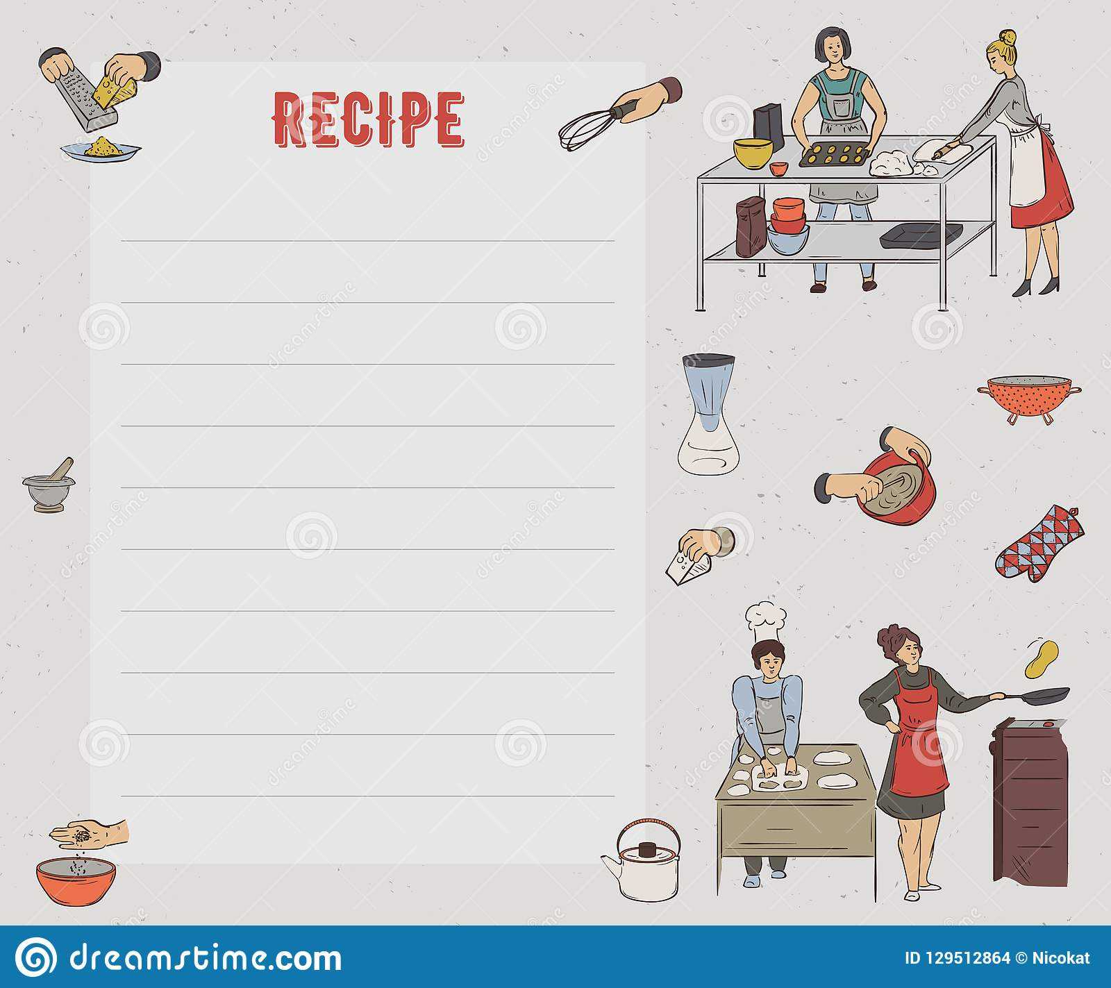 Recipe Card. Cookbook Page. Design Template With People Throughout Restaurant Recipe Card Template
