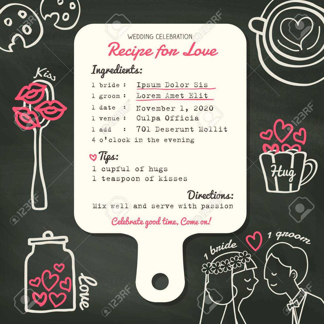 Recipe Card Creative Wedding Invitation Design Template With.. Pertaining To Recipe Card Design Template