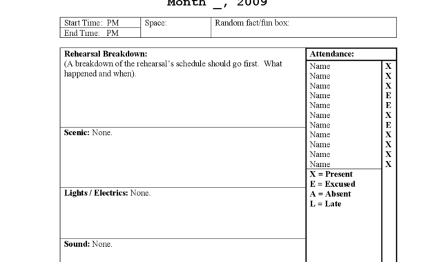 Rehearsal Report Template | Stage Manager In 2019 | Project for Sound Report Template