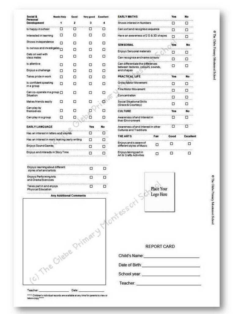 Report Card Templates « Montessori Alliance Regarding Report Card Template Pdf