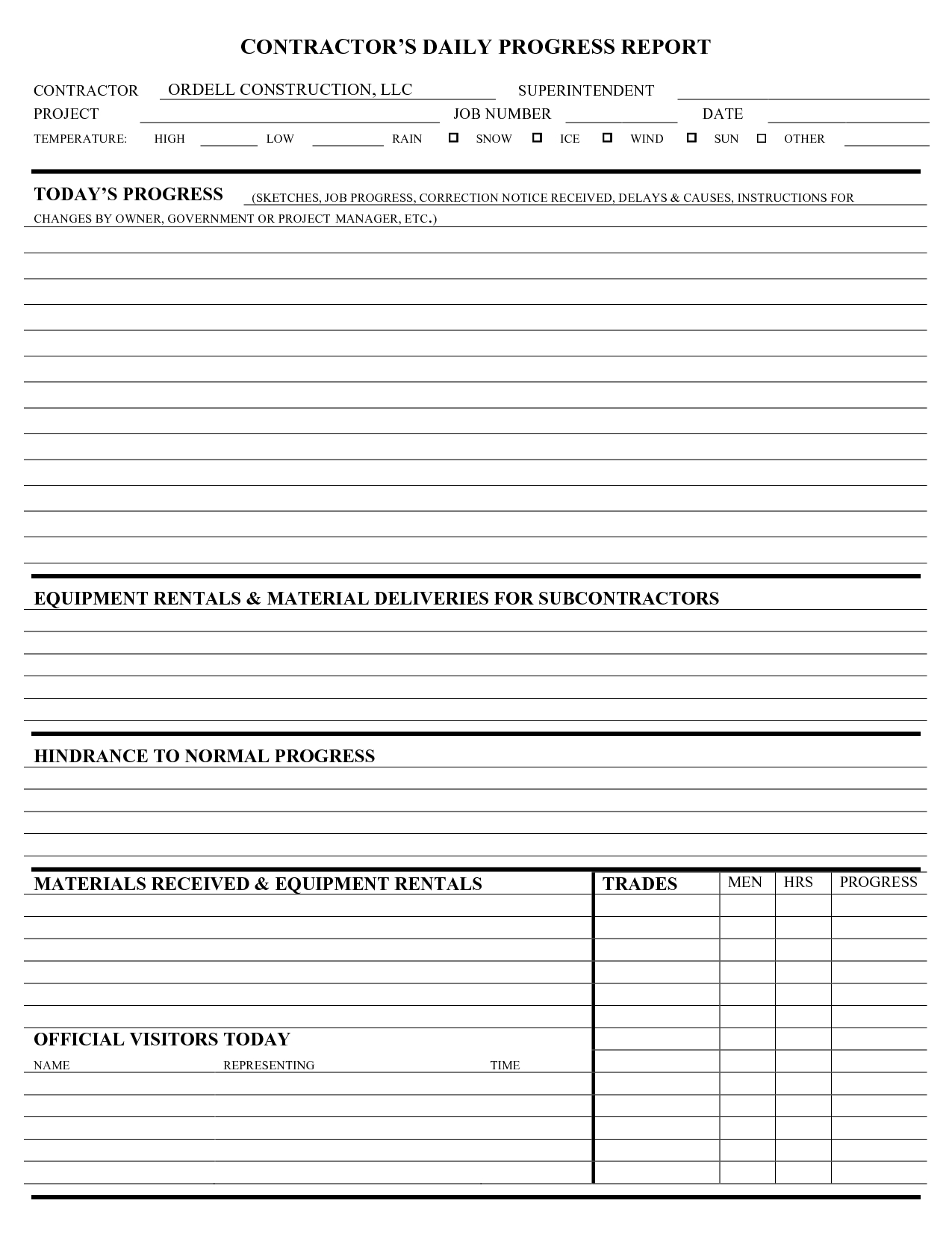 Report Template Excel And Construction Daily Free Word Pdf In Construction Daily Report Template Free
