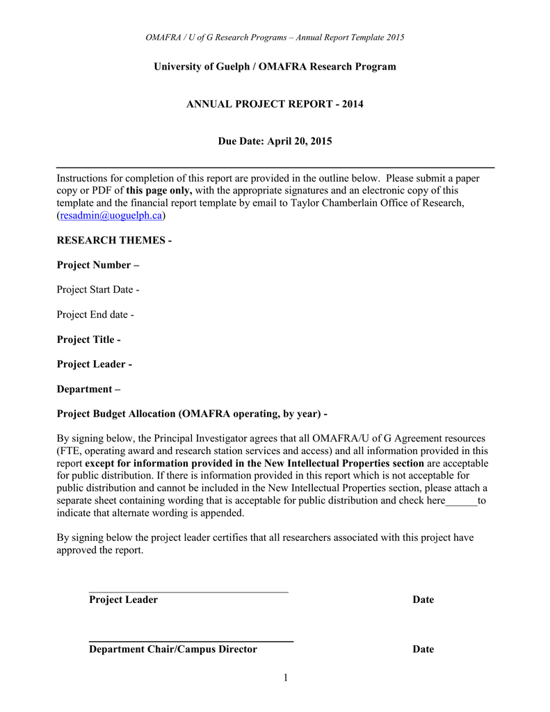 Report Template – University Of Guelph Throughout Research Project Report Template