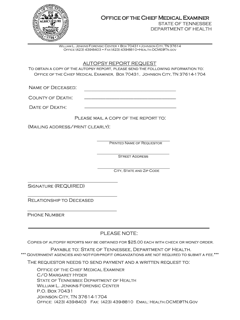 Request Autopsy Report Tn – Fill Online, Printable, Fillable Intended For Coroner's Report Template