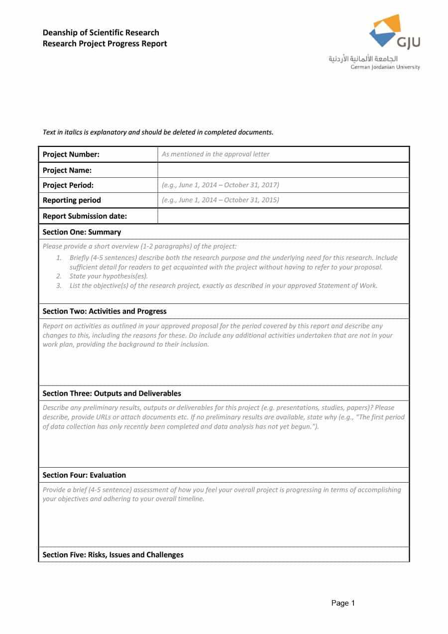 Research Project Progress Report Template – Atlantaauctionco Pertaining To Research Project Report Template