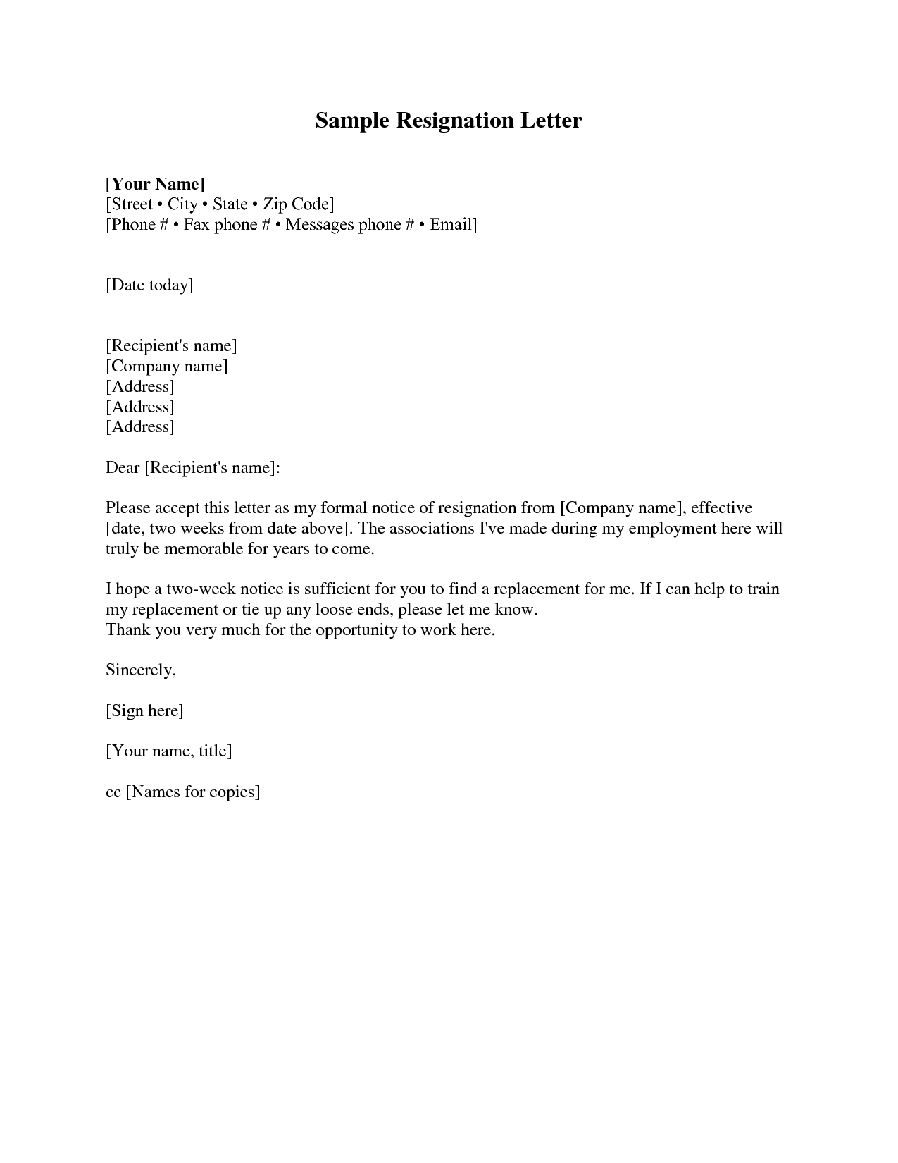 Resignation Letter 2 Weeks Notice Resignation Letter Pertaining To Two Week Notice Template Word