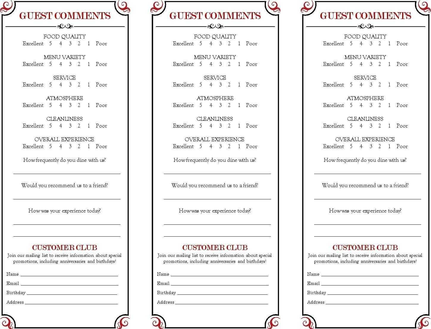 Restaurant Comment Card – Google Search | Comment Cards In Throughout Restaurant Comment Card Template